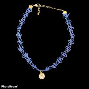 Blue Lace Choker With CZ Pendant